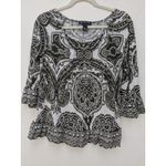 INC  Women's Blouse Top 3/4 Sleeve White Green Paisley Boho Hippie Size Medium Photo 1