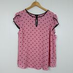 Torrid NEW  Sea Pink Mega Dots Rockabilly Pin Up Georgette Tulip Sleeve Blouse Photo 1