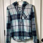 Rue 21 Blue plaid flannel hoodie shirt. Size medium Photo 0