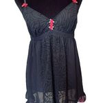 Linea Donatella Vintage Black Sheer Whimsygoth Romantic Floral Lingerie Slip Top Photo 0