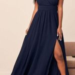Lulus NWT  Thoughts of Hue Navy Blue Surplice Maxi Dress XS Photo 2