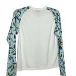 Athleta  White V Neck Long Sleeve with Floral Print Sleeves Medium Photo 2