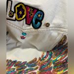 Aeropostale Customized-Patchwork white  denim jacket featuring gold sequin Size L Photo 6