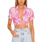 For Love & Lemons NWT ‘Devon’ Pink Tie-Dye Front Tie Crop Top Size Medium Photo 2