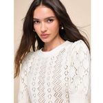 Free People Ethereal Dainty Pointelle Open Knit Pullover Sweater Ivory Medium Photo 9
