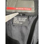 Brandon Thomas Black Leather Long Jacket Coat Womens Size L Button Front Collar Size L Photo 2