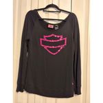 Harley Davidson Womens Long Sleeve Shirt Pink Sequin Logo Rhinestone Casual M Black Size M Photo 1