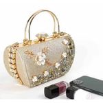 Rhinestone Embellished Floral Clutch Gold Photo 2