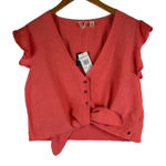 Roxy NWT ‎ Women's XL Sweeter Than This Button Up Tie Front Ruffle Sleeve Top Photo 0