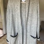Elle Open Front Longline Cardigan Gray Black M Preppy Classic Buttery Soft Luxe Photo 0