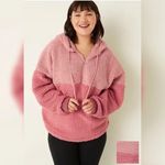 PINK - Victoria's Secret Victoria's Secret PINK Varsity pink 2 toned sherpa half-zip pullover Photo 1