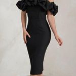 NWT Club L Londo EstieBlack Structured Statement Bardot Midi Dress Size 6 Black Photo 4