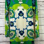 Women's by Julie Brown Long Sleeve Dress S Green Blue Patterned Photo 0