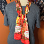 Tropical Silk Red and Yellow Print Scarf Photo 0