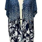 SJS Kimono Cardigan Womens 2XL Blue Geometric Open Front Relaxed Layering Flowy Size 2X Photo 0