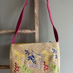 Dove Vintage Y2K Straw Floral Embroidered Large Crossbody Bag Woven Purse Rare Photo 0