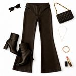 La Esquina Genuine Leather High Waist Flare Pants Sculpted Waistband Women’s SM Black Size 26 Photo 0