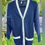 Liola Wool Cardigan Sweater Knit Navy Blue Cream Made in Italy Medium Italian Photo 0