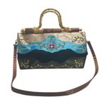 Preston & York Embroidered Satin Fabric Handbag With Bamboo Handles Shoulder Tot Photo 1