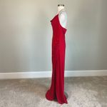 AQUA  Beaded Halter Backless Cowl Neck Long Evening Gown Red Size 10 Formal Dress Photo 5
