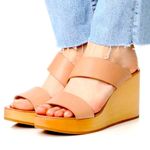Loeffler Randall Sandals Mason Wood Wedge Slide Natural Nude Tan Women’s Size 7M Photo 5