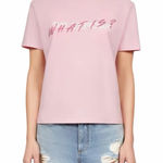 The Kooples Edgy Pink Graphic “What Is?” Short Sleeve Tee Shirt Size 0 NWT Photo 0