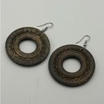 Handmade  Wooden Hoop Earrings Mandala-Inspired Carved Boho Witchy 1.75" Width Photo 1