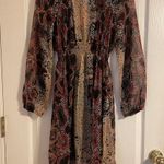 Three Eighty Two NWT  Smocked Waist Aztec Mini Dress W/Slip Dress Sheer Sleeve S Photo 1