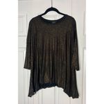 Iman Black Gold Metallic Glitter Asymmetric Hem Sparkle Top Size Small NWT Photo 6