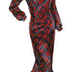 J. Peterman Bias Cut Velvet Dress Floral Maxi Dress Ruffle Hem Party Cocktail 8 Red Photo 0