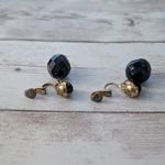 Vintage Clip On Earrings Faceted Black Ball Duo Dangle Photo 1
