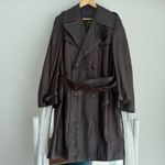 Vintage Cortefiel Leather Trench Coat Womens Brown XL Double Breasted Belted Photo 3