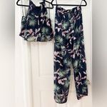Miss Avenue JustFab Tropical Print Halter Top Wide Leg Pant 2pc Set Blue Pink M Photo 10