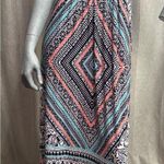 Dress Barn DB Sleeveless Maxi Dress Embellished Halter Neckline Empire Waist Aztec Western Photo 0