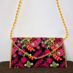 Handmade Black, Yellow, & Pink, Embroidered Purse Clutch Photo 4