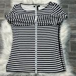 White House | Black Market Navy and White Striped Long Sleeve Shirt Photo 5