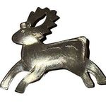 Vintage Hand Engraved Gold/Silver Tone Christmas Reindeer Brooch Pin Gold Photo 0