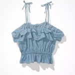 American Eagle AE Denim Ruffled Tie-Strap Crop Top Photo 4