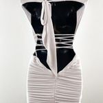 Lucy in the Sky Slinky Cowl Neck Ruched Bodycon Mini Dress White XXS Photo 0