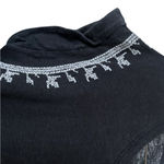 Garnet Hill  Embroidered 100% Organic Linen Black Short Sleeve Boho Tee Medium Photo 4