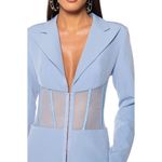 Akira  Light Blue Corset Sheer Mesh Panel Blazer Mini Dress Plunge Neck Size XL Photo 4