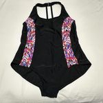 Catalina 3X (22W-24W) Black With Multi Color TrimOne Piece Swimsuit Strappy Back Photo 1