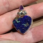 Amethyst Azurite In Malachite Druzy & Solid Sterling Silver Heart Pendant Photo 5
