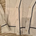 Athleta Outline Contrast V Neck Cardigan Low Button Wool Blend White And Black S Photo 6