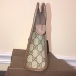 Gucci GG Supreme Clutch with Gold GG Zipper Pulls On Top Close and Front Pocket Photo 4