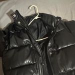 faux leather bomber puffer jacket Black Photo 3