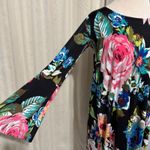 Veronica M Women Floral Print Long Flared Sleeve Stretchy Tunic Top Size XS Black Photo 2