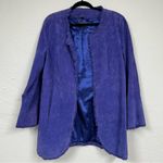 Pamela McCoy Purple Suede Leather Ruffled Long Line Jacket Blazer Womens L Fall Size L Photo 0