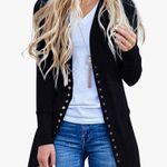 Women's Long Sleeve Ribbed Open Front Snap Button Down Knit Cardigans Black Size L Photo 3