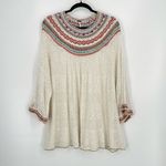 Free People  Embroidered Knit Tunic Top Cream Multi Color Bell Sleeve Boho Size S Photo 9
